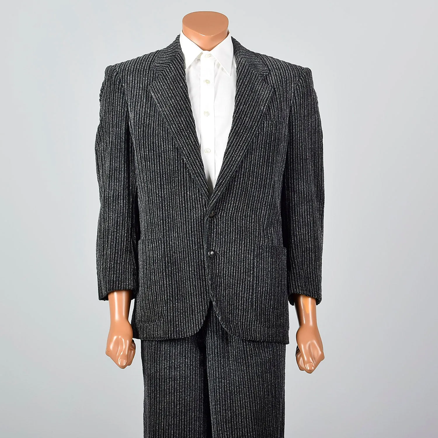 41S  Medium 1980s Charcoal Corduroy Two Piece Suit