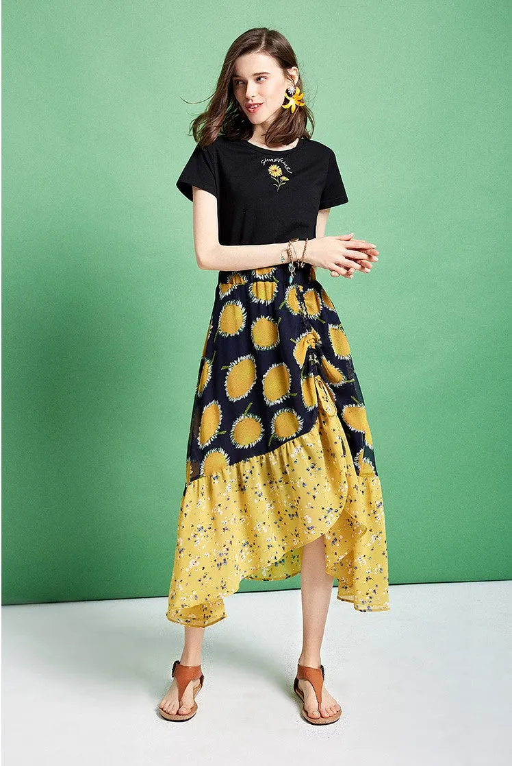 ARTKA MIDI WRAP SKIRT IN YELLOW FLORAL PRINT