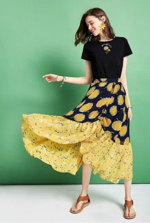 ARTKA MIDI WRAP SKIRT IN YELLOW FLORAL PRINT