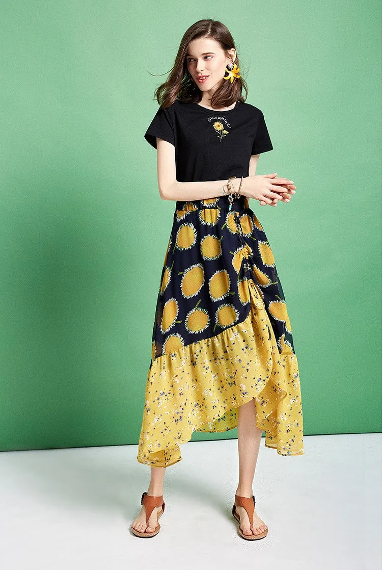 ARTKA MIDI WRAP SKIRT IN YELLOW FLORAL PRINT