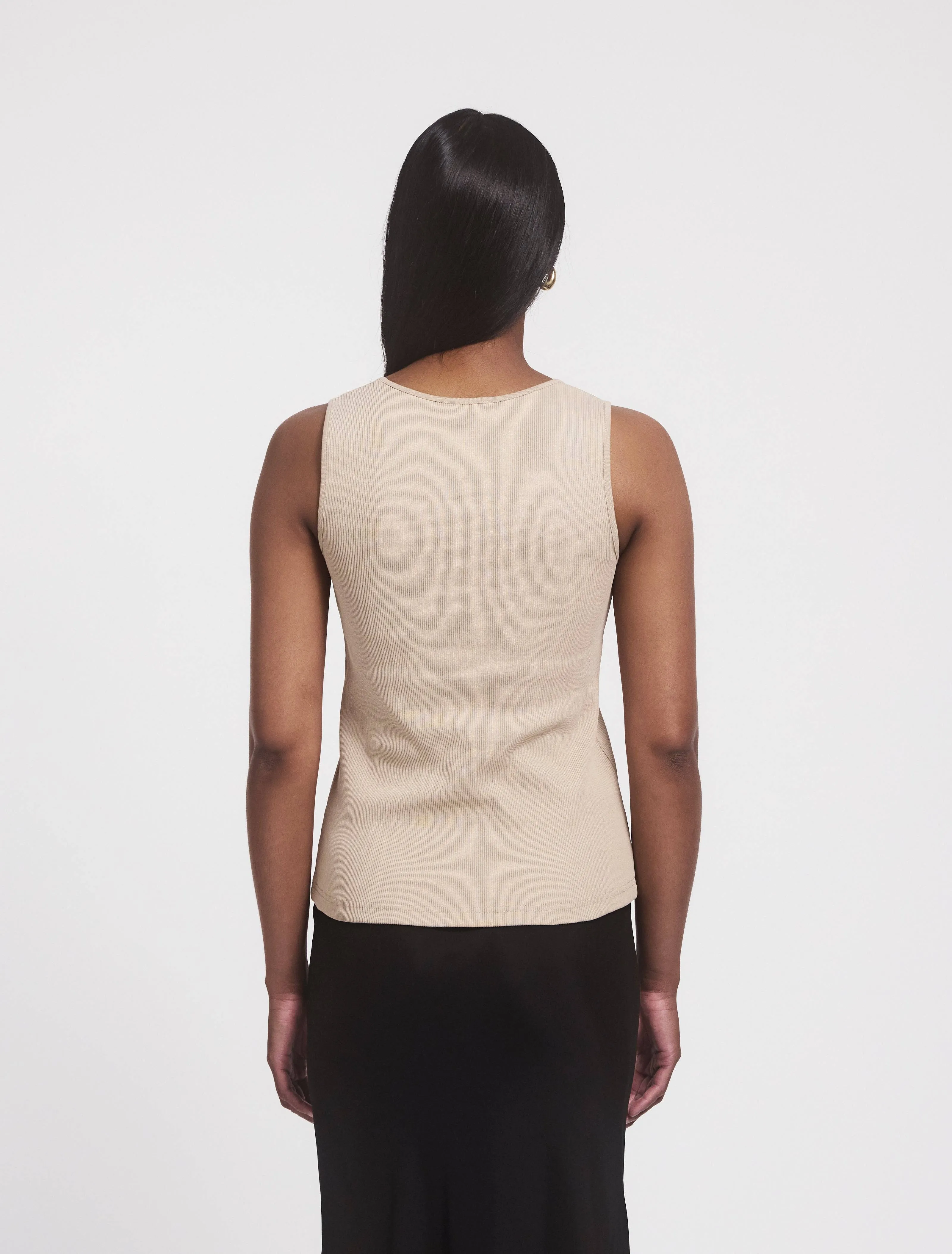 Azami Signature Rib Scoop Tank In Taupe