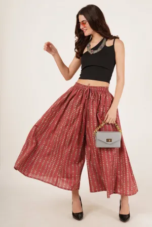 Bohemian Brick Red Flared Palazzo for Women