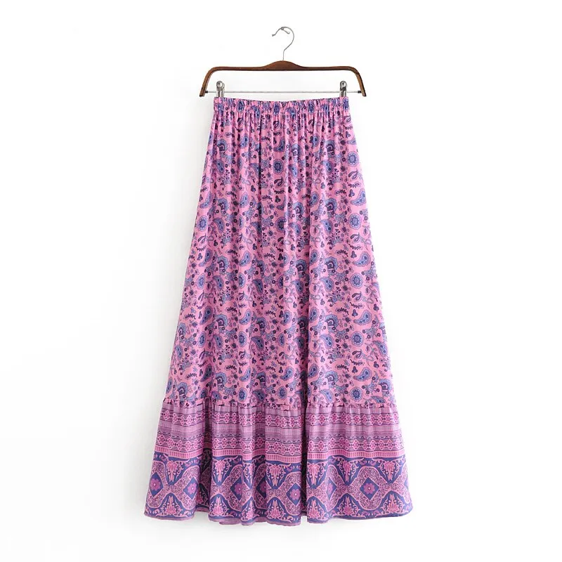 Boho Fashion  Bohemian Floral Print Pleated Rayon Skirt