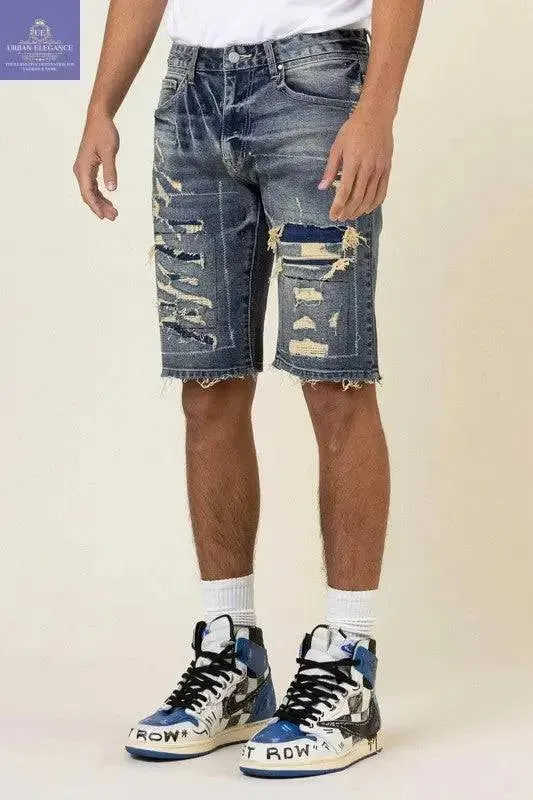Boro Distressed Denim Bermuda Shorts
