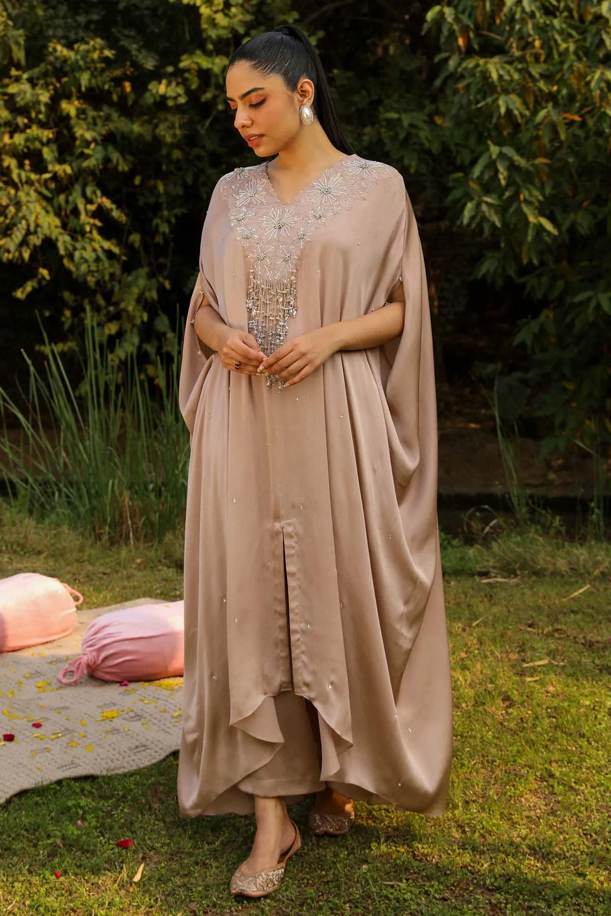 Brown Chiffon Kaftan & Palazzo