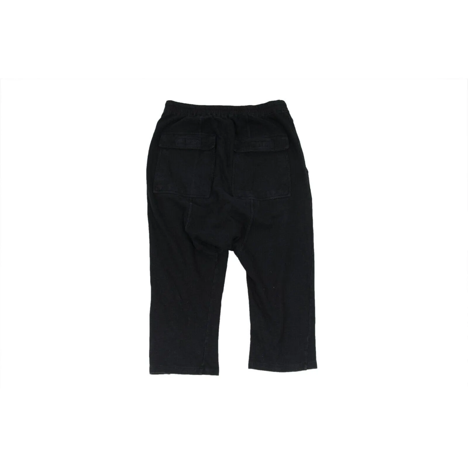 Cropped Pants Black Cotton Drop Crotch Drawstring Trousers
