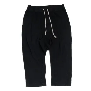 Cropped Pants Black Cotton Drop Crotch Drawstring Trousers