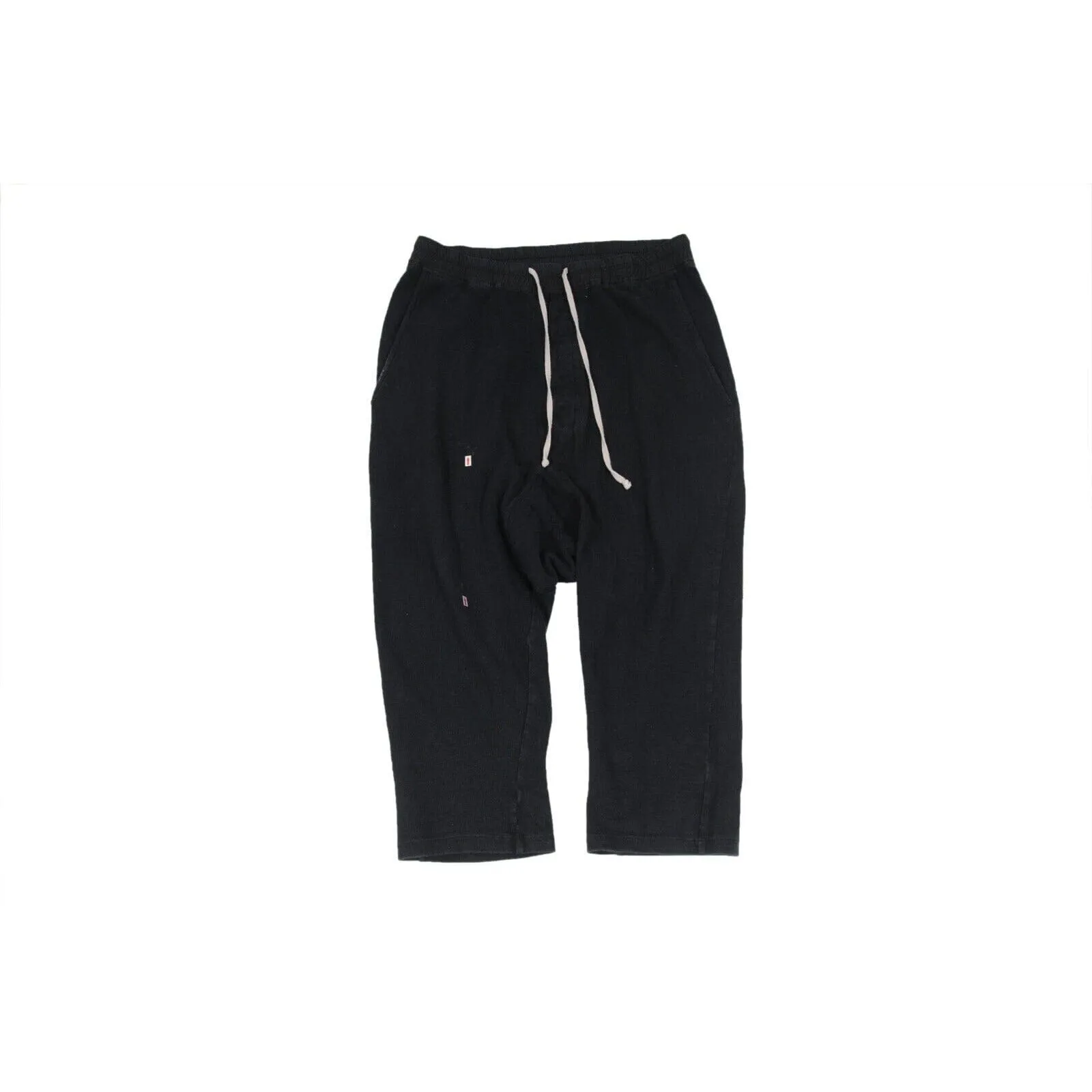 Cropped Pants Black Cotton Drop Crotch Drawstring Trousers