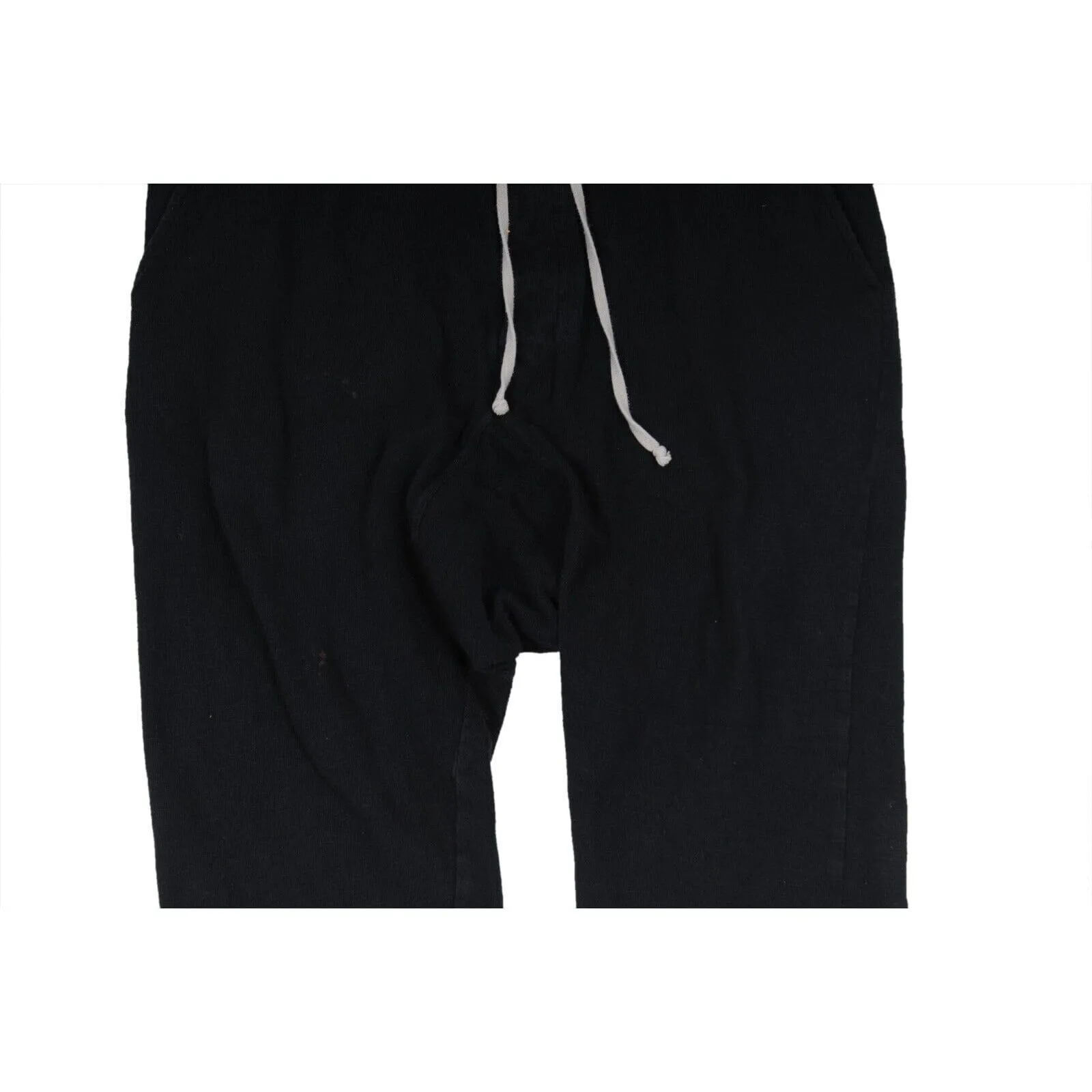Cropped Pants Black Cotton Drop Crotch Drawstring Trousers