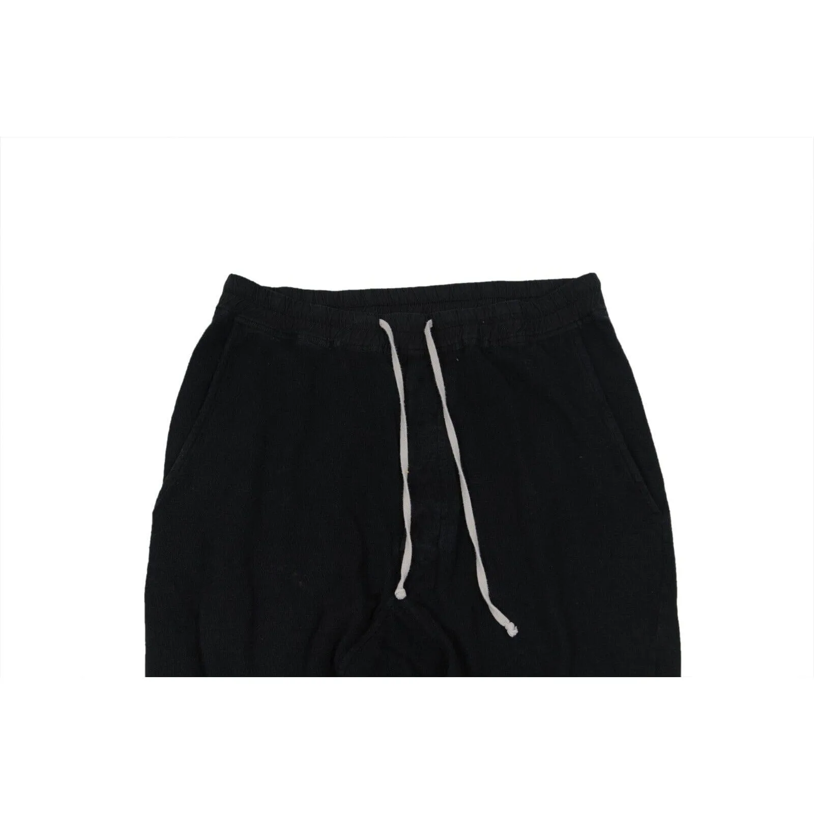 Cropped Pants Black Cotton Drop Crotch Drawstring Trousers