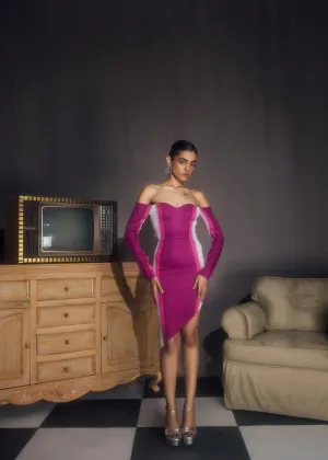 Delilah Pink & White Asymmetric Bodycon Dress