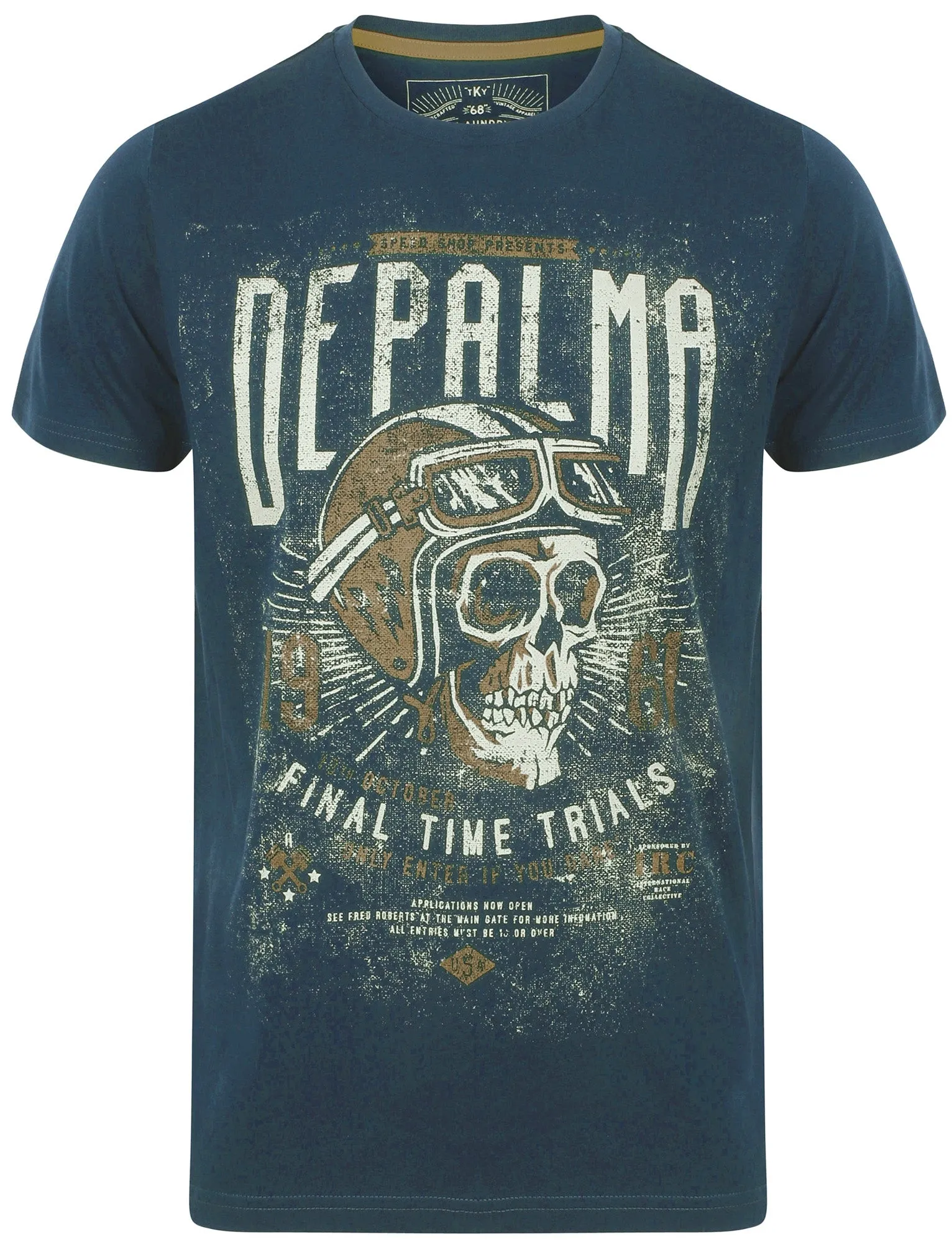 Depalma Motif Cotton Crew Neck T-Shirt In Dark Denim - Tokyo Laundry