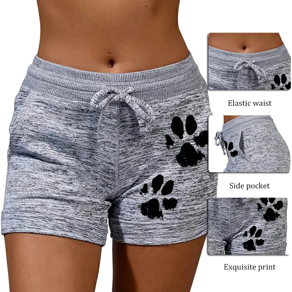 Drawstring Paw Print Shorts