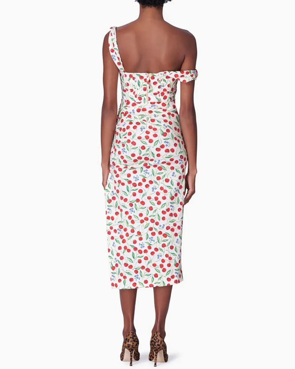 Ecru Cherry Off The Shoulder Ruched Dress