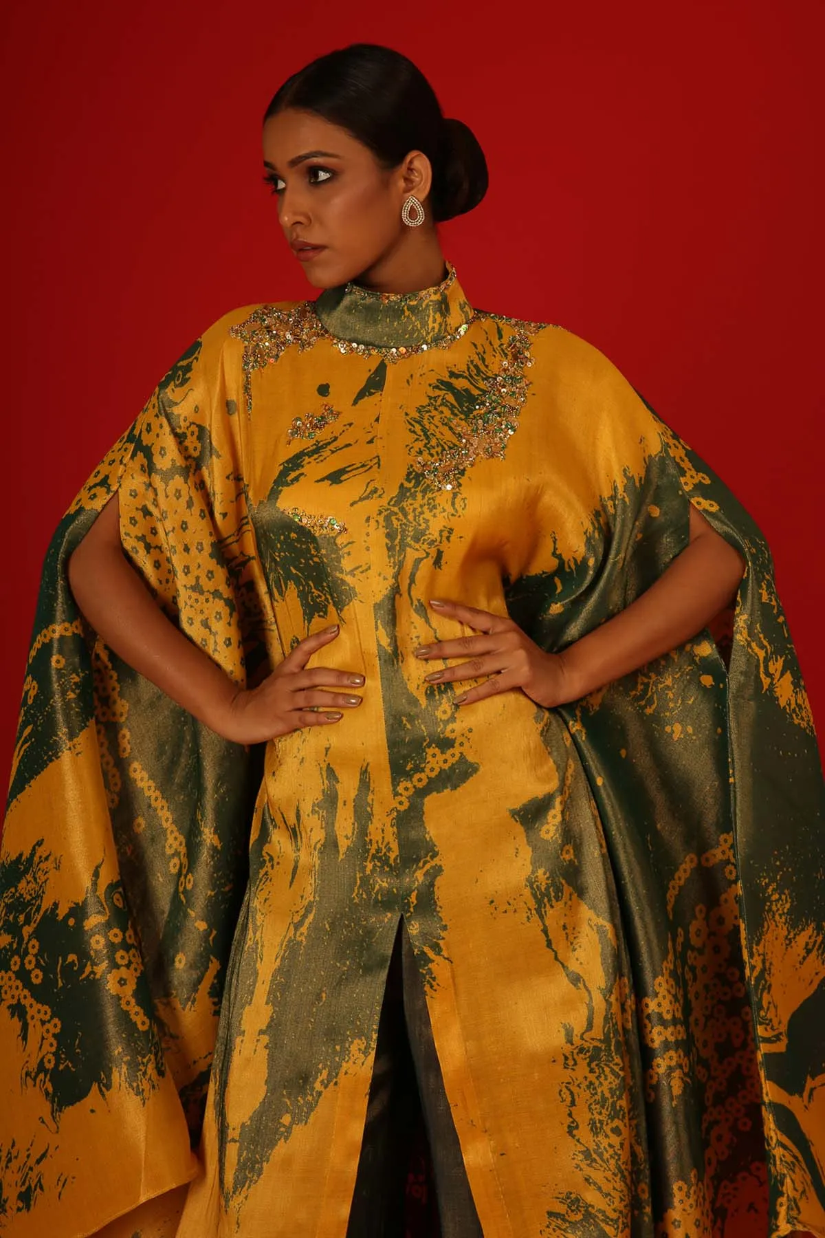 Embroidered Tissue Kaftan & Palazzo