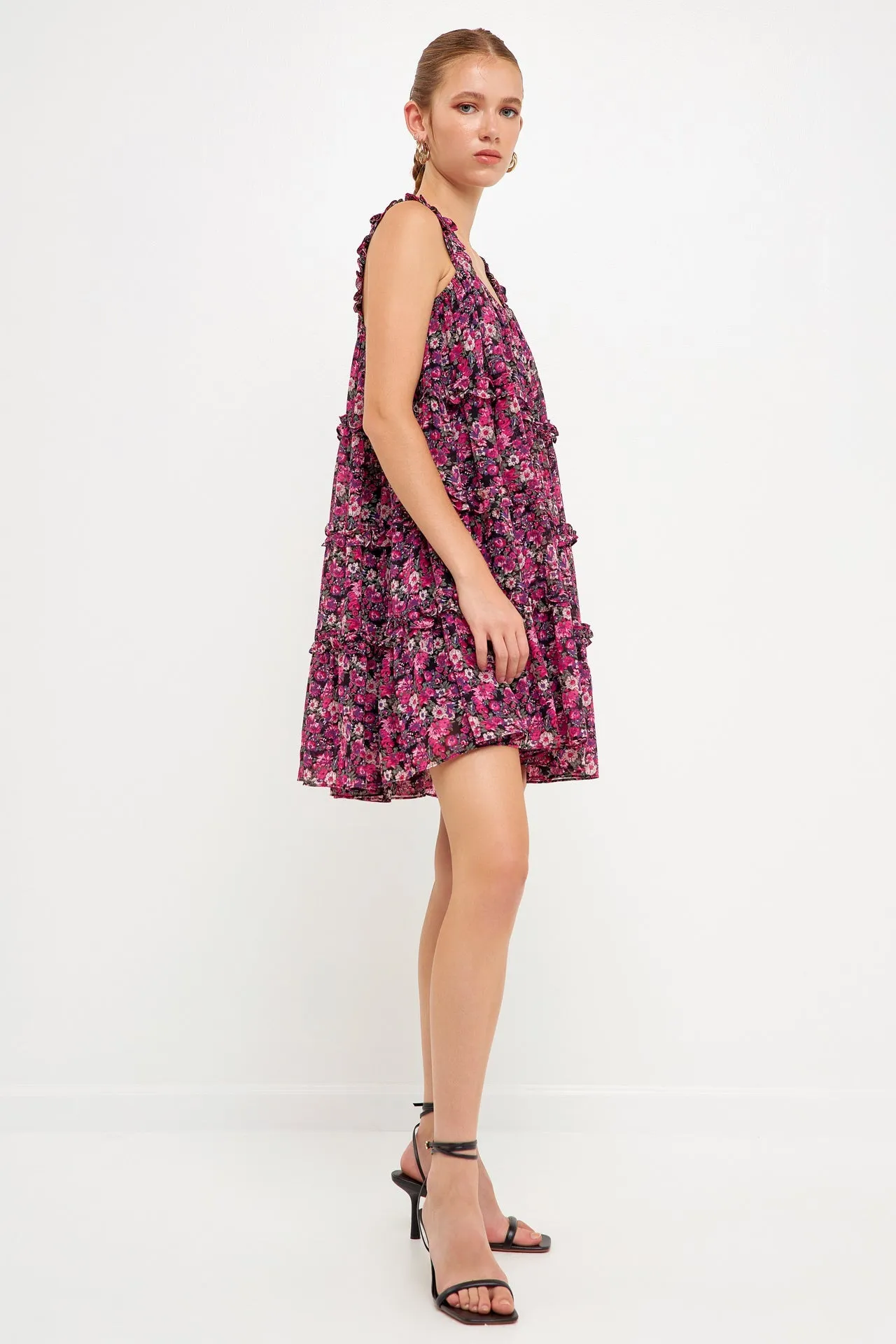 Endless Rose - High Multi Chiffon Flounce Ruffled Mini Dress