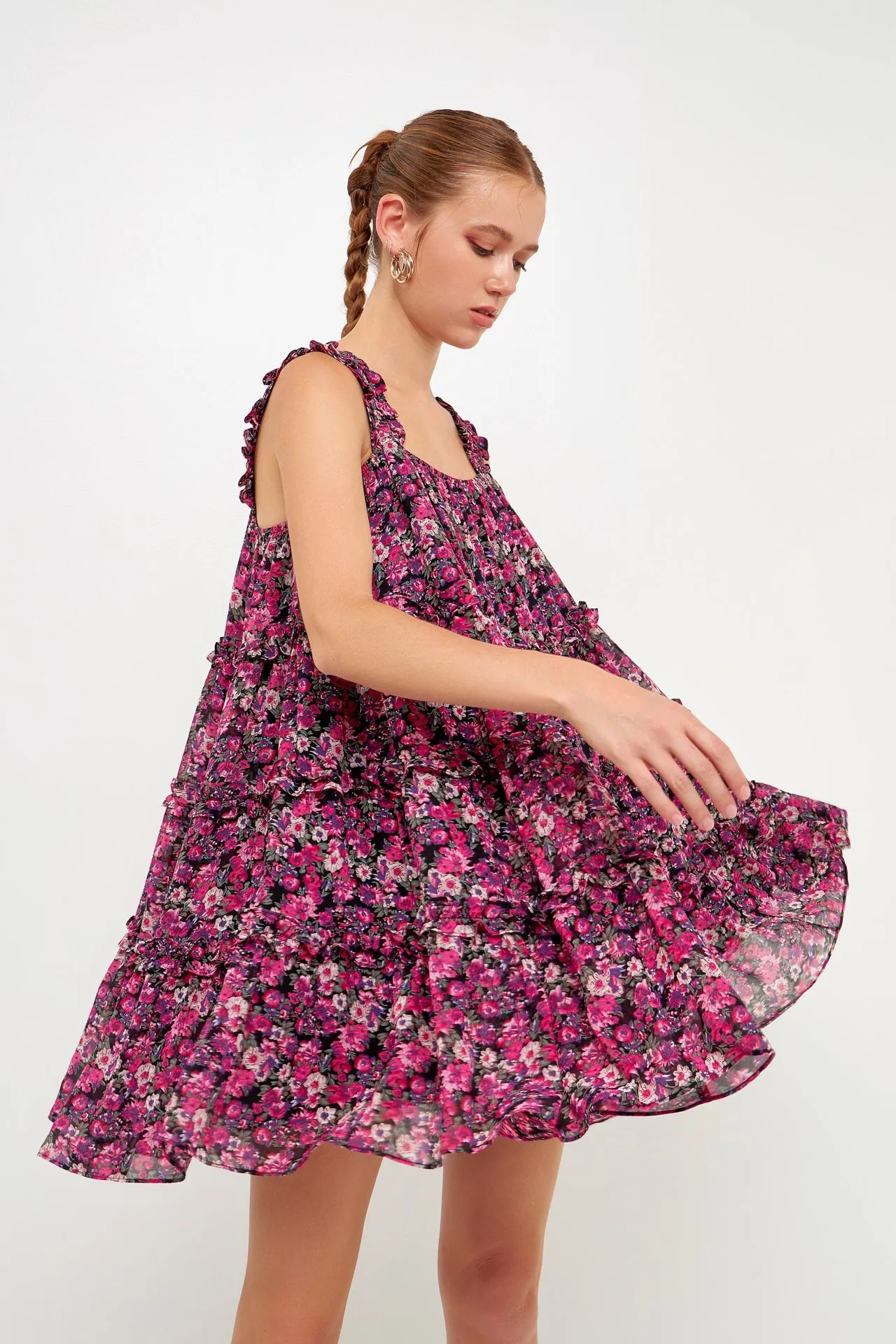 Endless Rose - High Multi Chiffon Flounce Ruffled Mini Dress