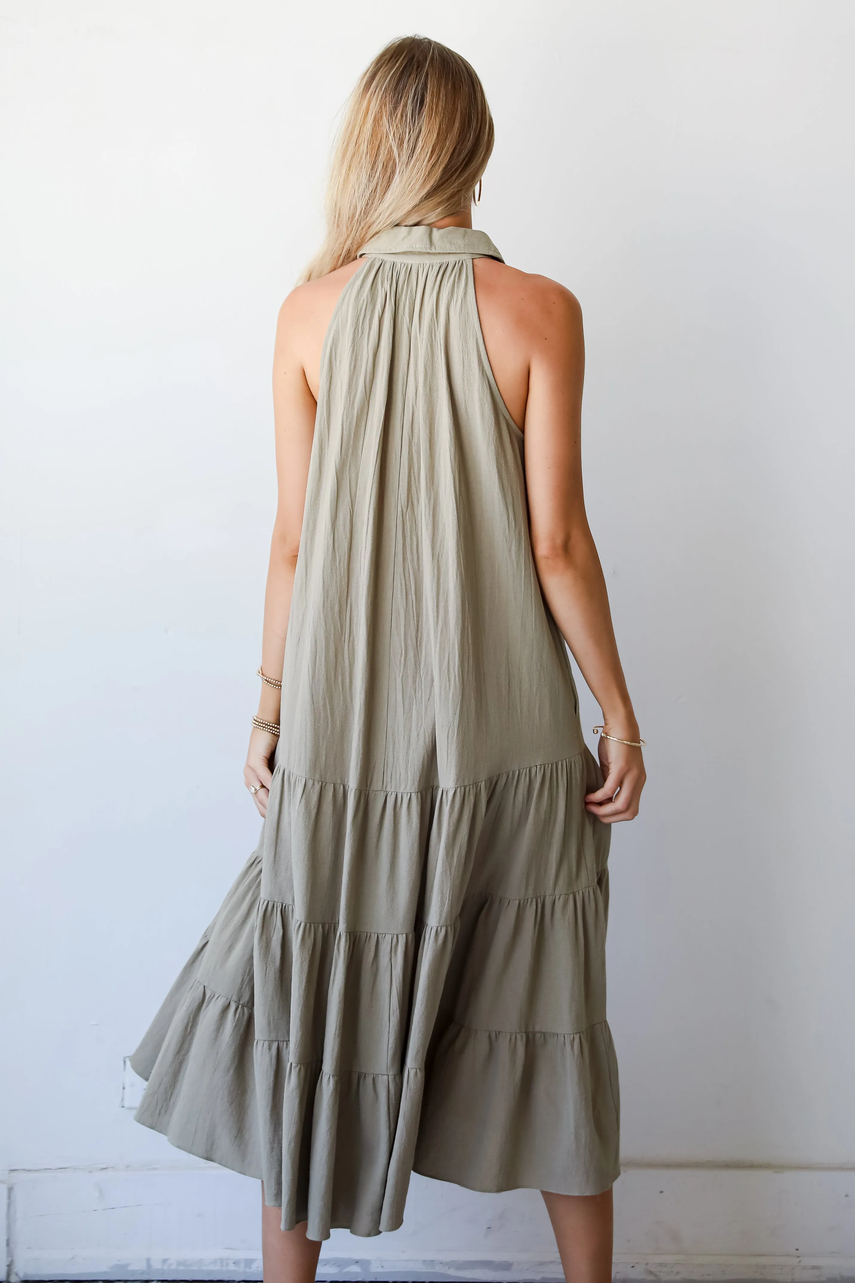 FINAL SALE - Sweet Destiny Light Olive Tiered Midi Dress