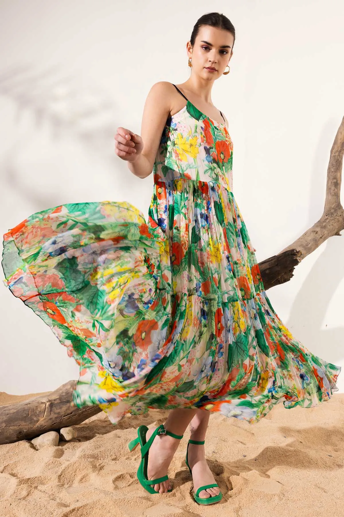 Floral Print Tiered Maxi Dress