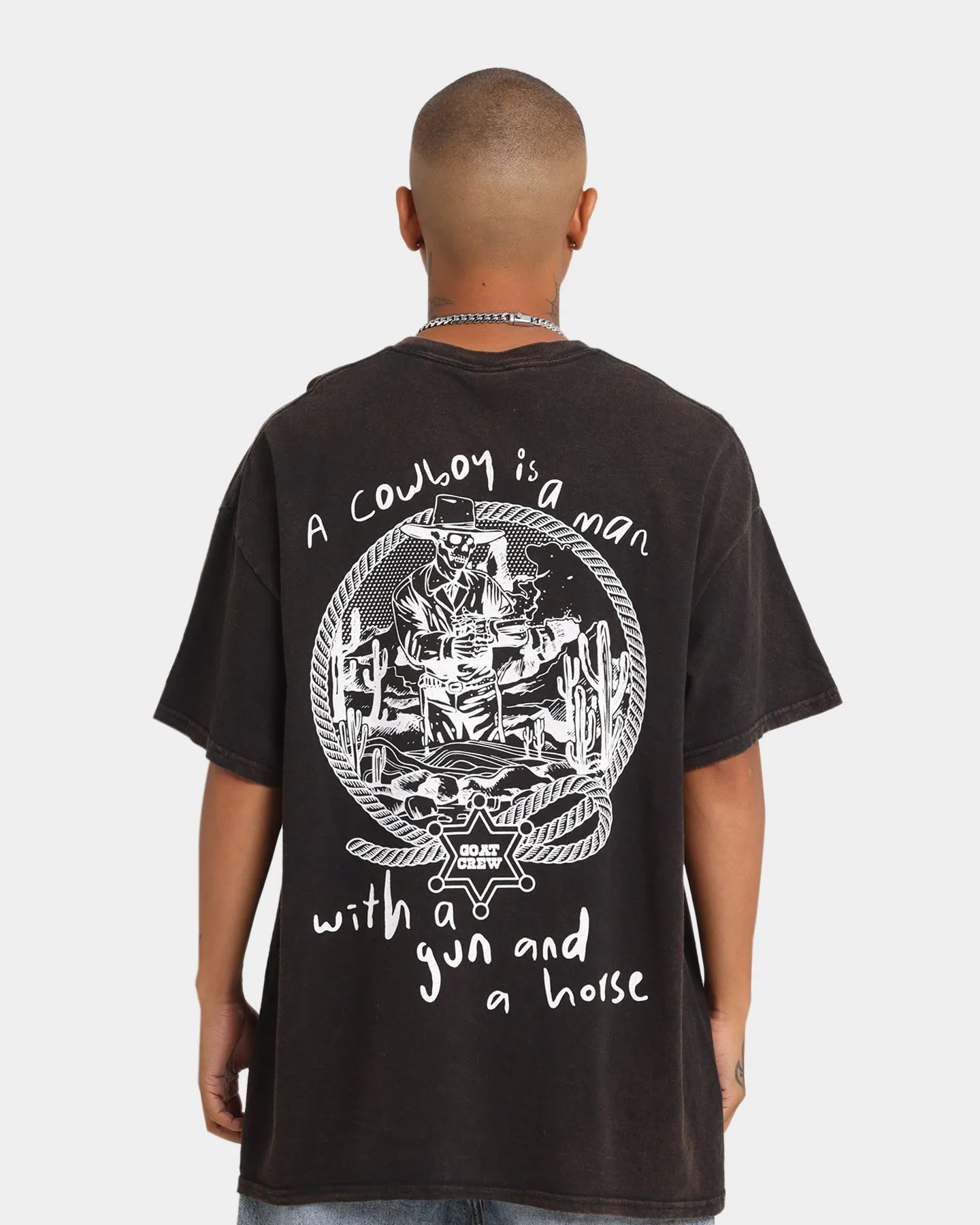 Goat Crew Cowboy Drawing Vintage T-Shirt Black Wash