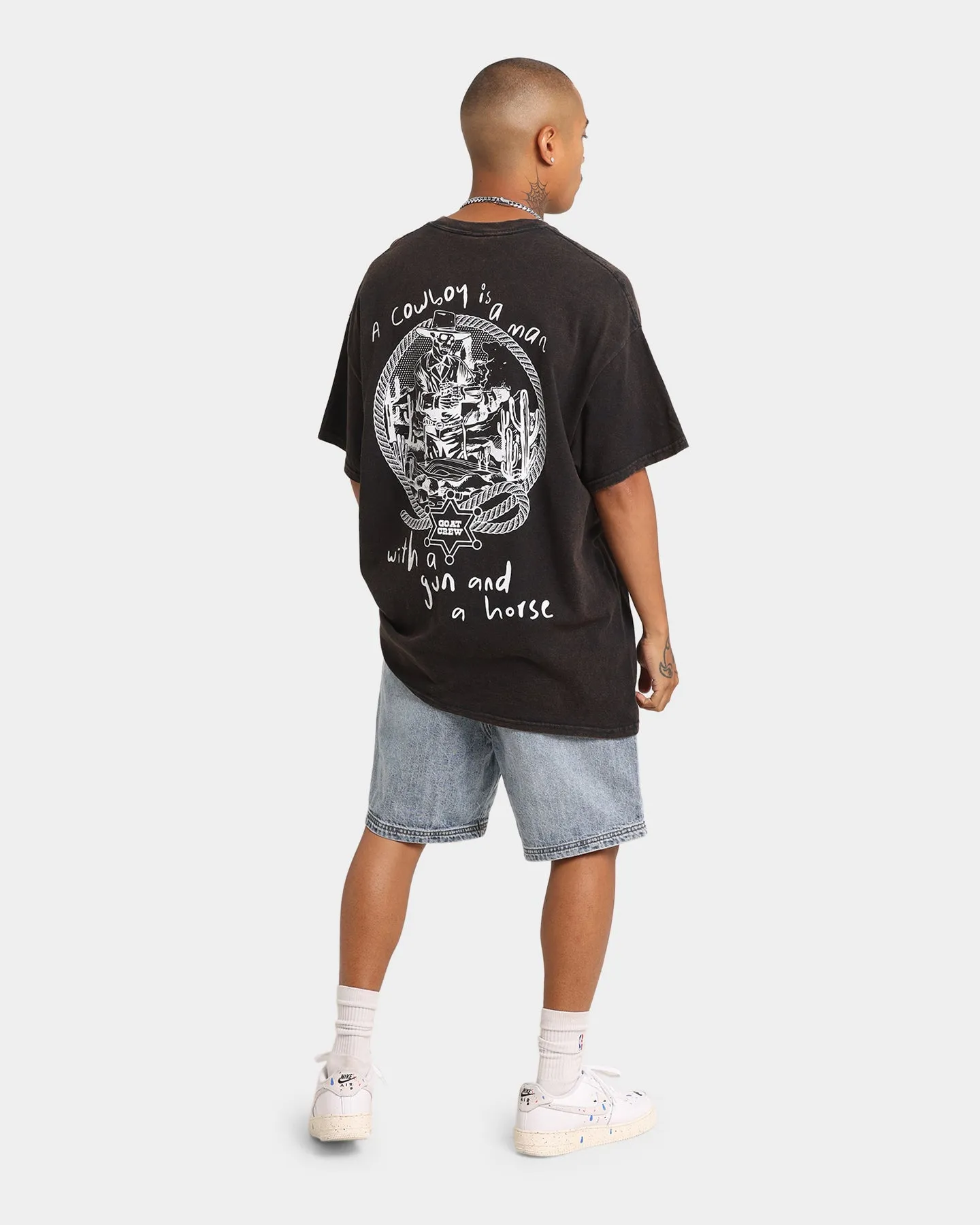 Goat Crew Cowboy Drawing Vintage T-Shirt Black Wash