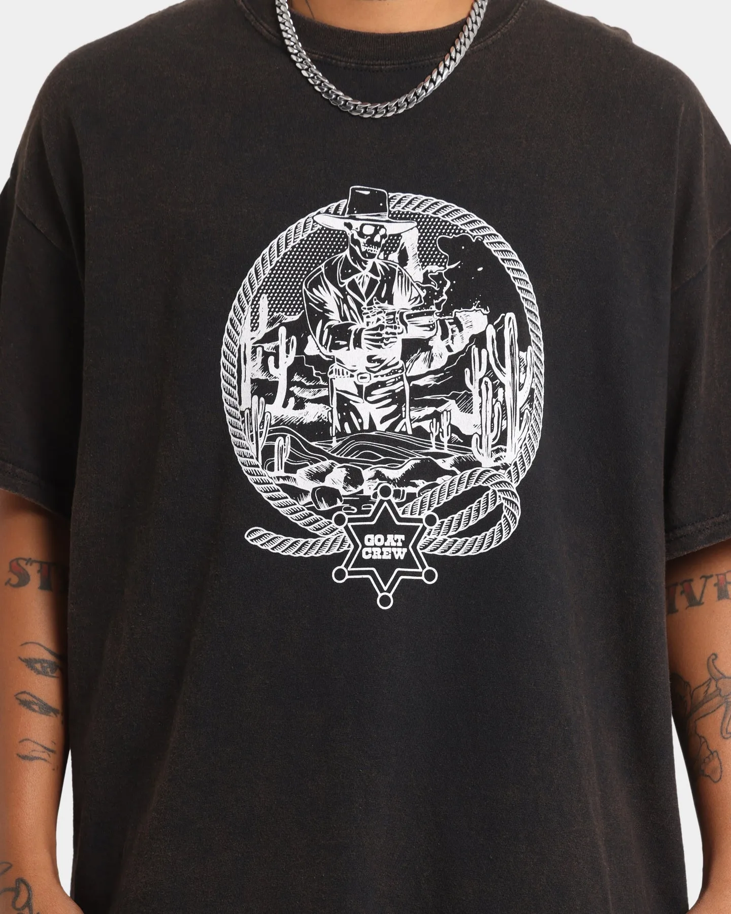 Goat Crew Cowboy Drawing Vintage T-Shirt Black Wash