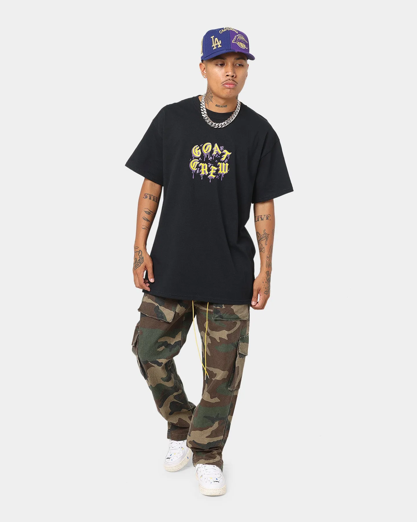 Goat Crew Drip Logo T-Shirt Black/Yellow/Purple