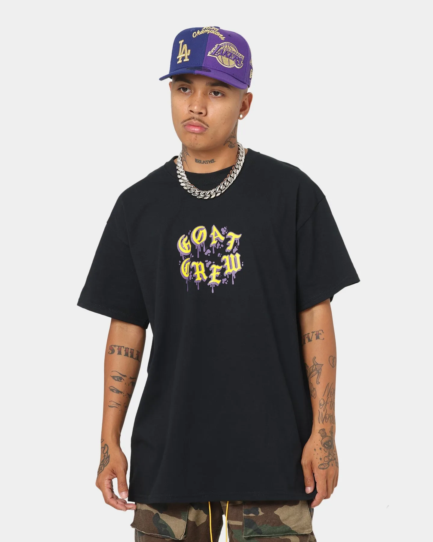 Goat Crew Drip Logo T-Shirt Black/Yellow/Purple