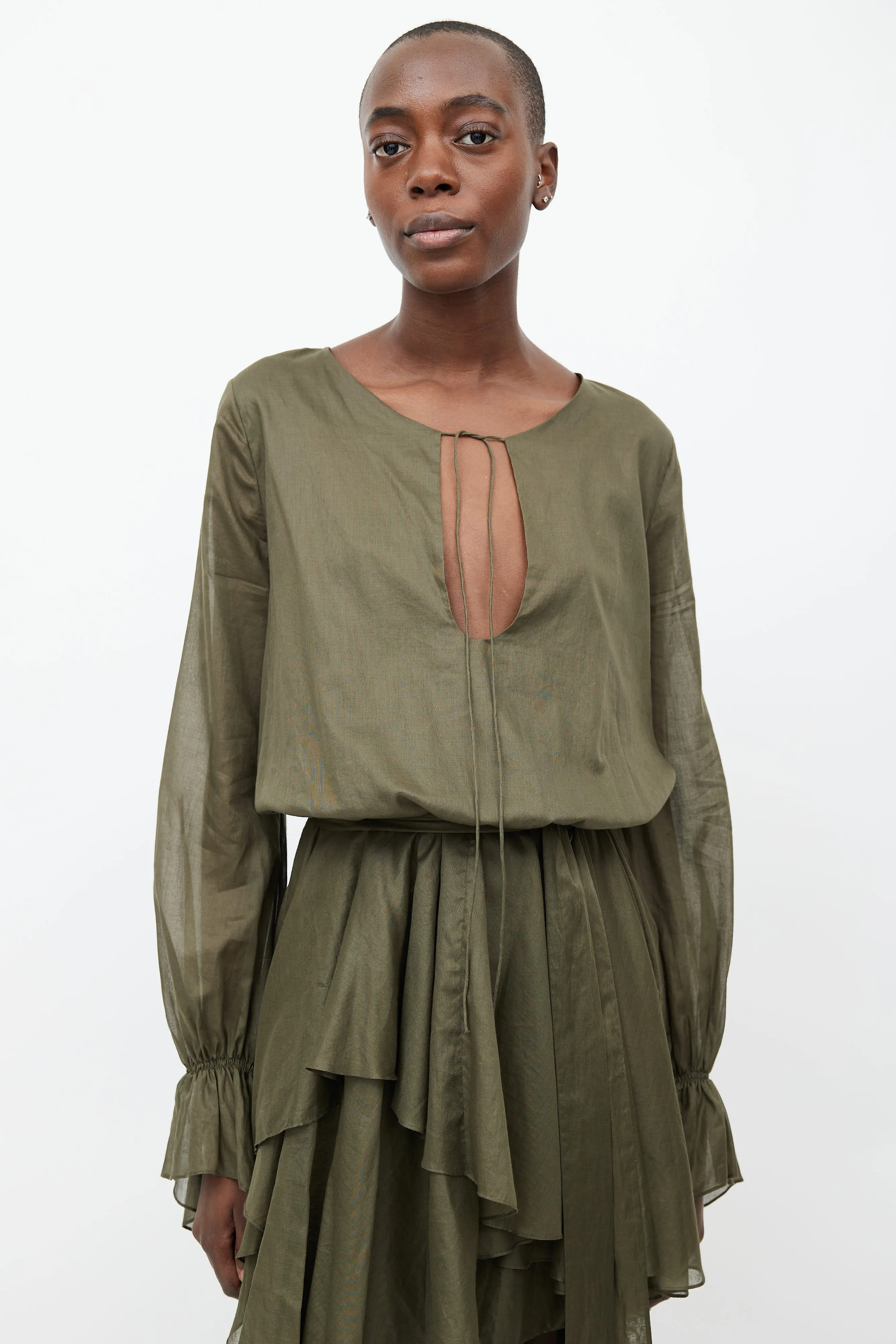 Green Belted Asymmetrical Dress