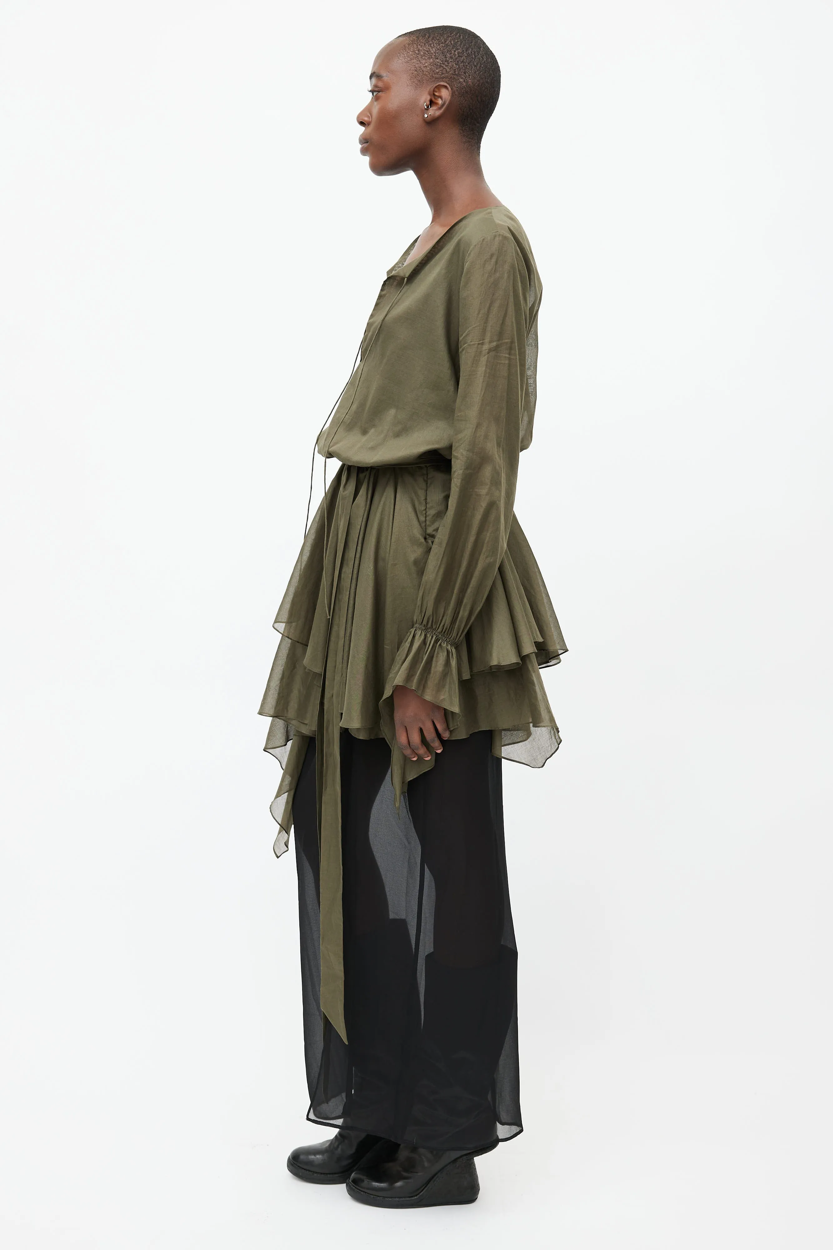 Green Belted Asymmetrical Dress