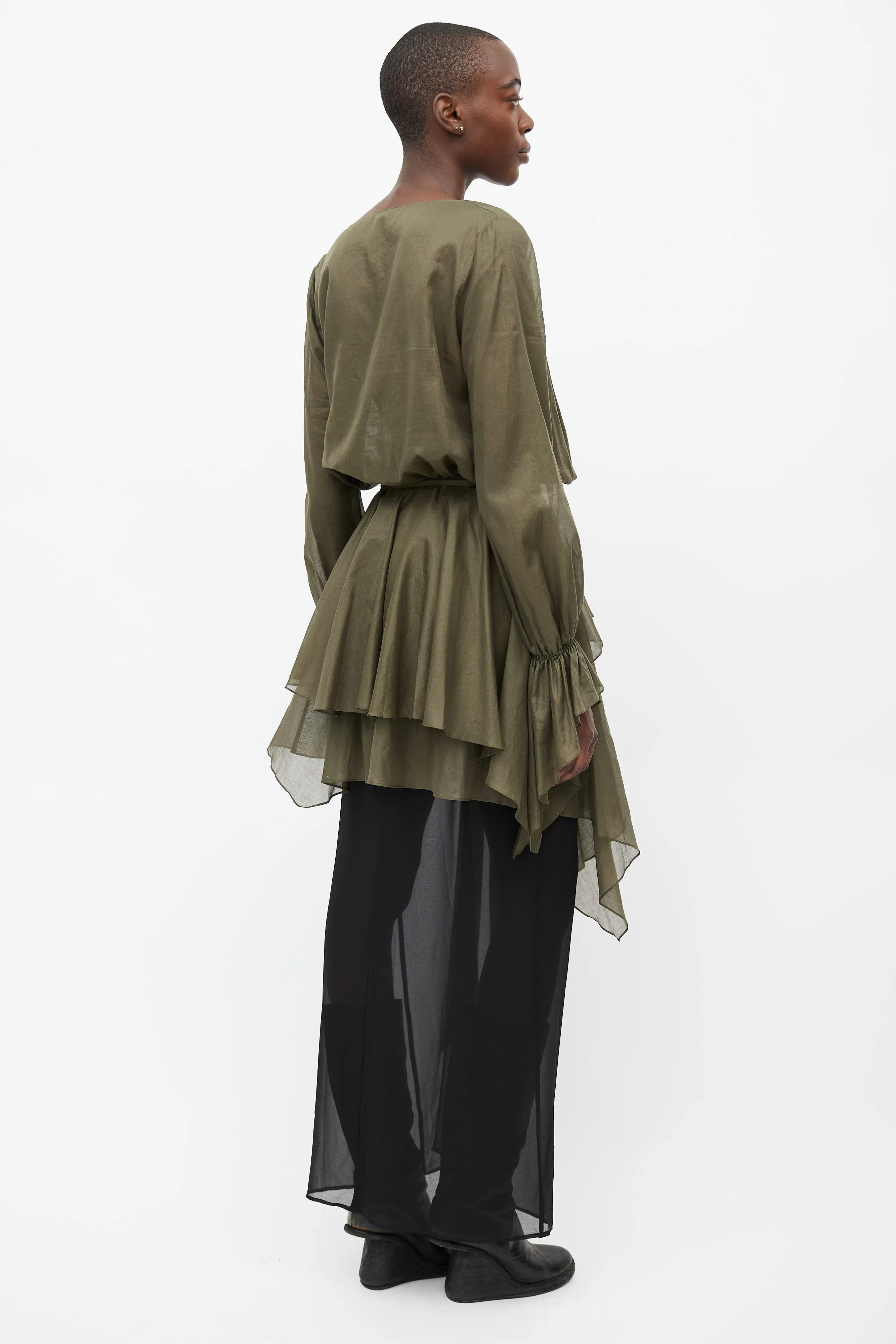 Green Belted Asymmetrical Dress
