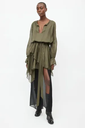 Green Belted Asymmetrical Dress