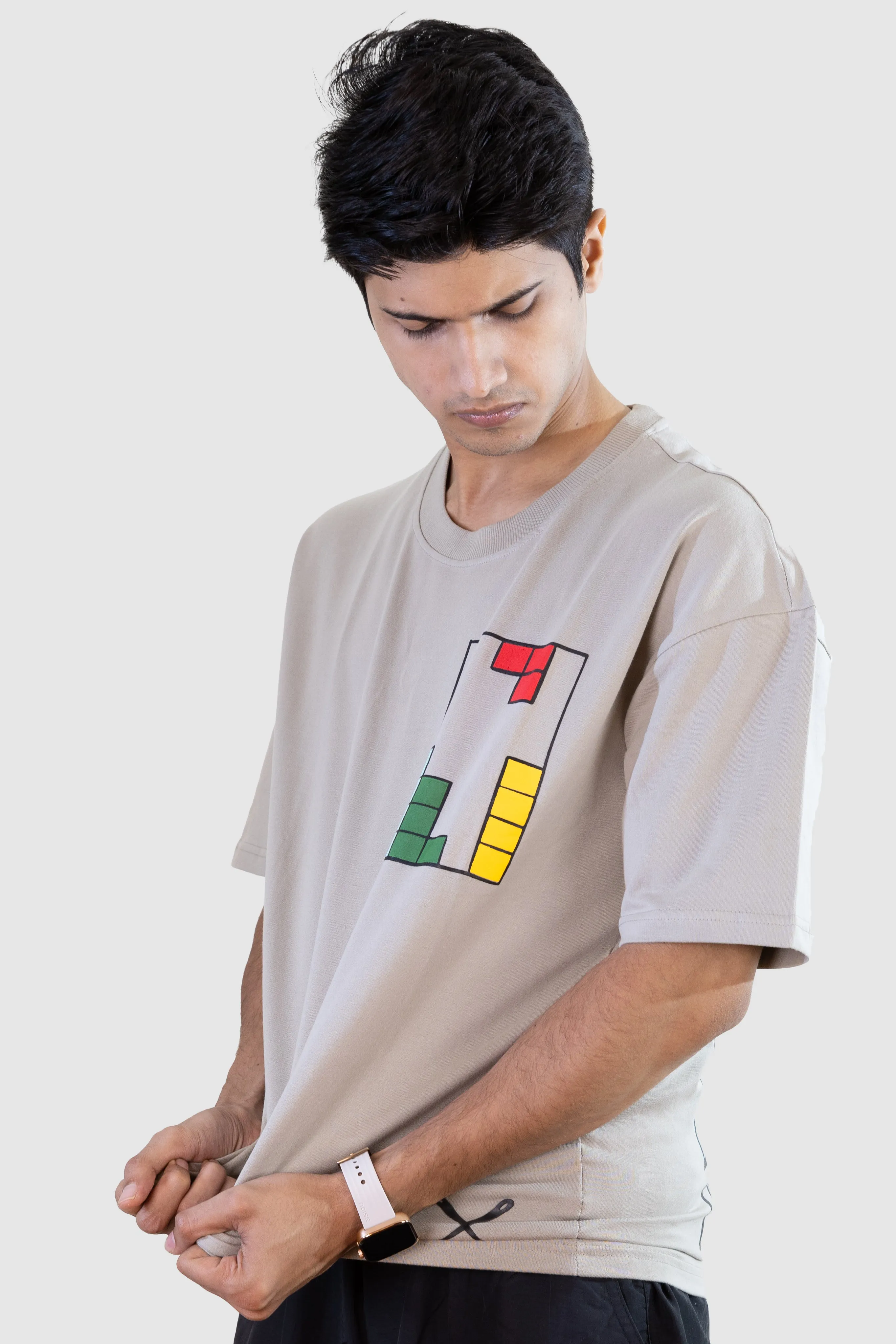 Grey Tetris Threads Drop Shoulder Tee