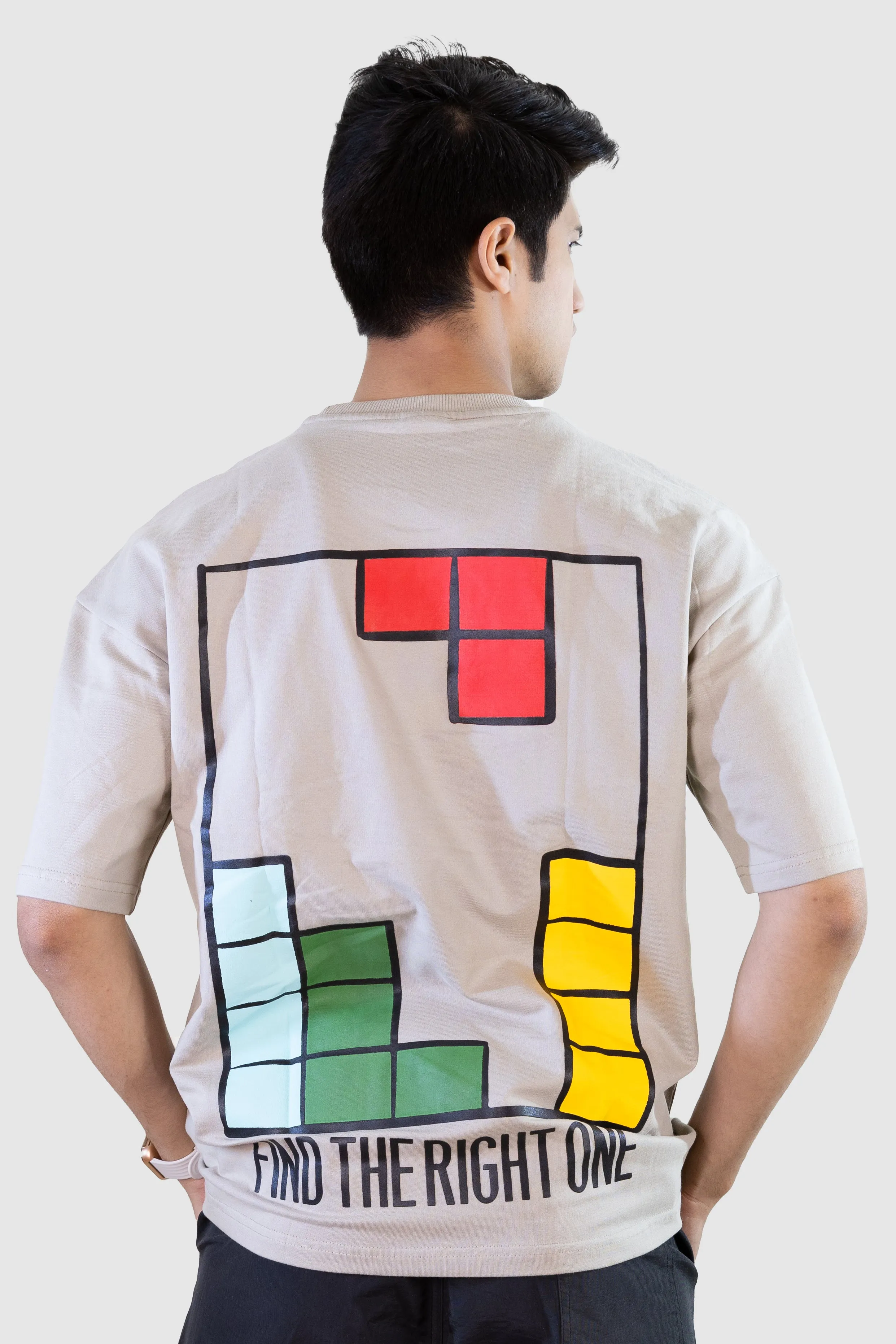 Grey Tetris Threads Drop Shoulder Tee