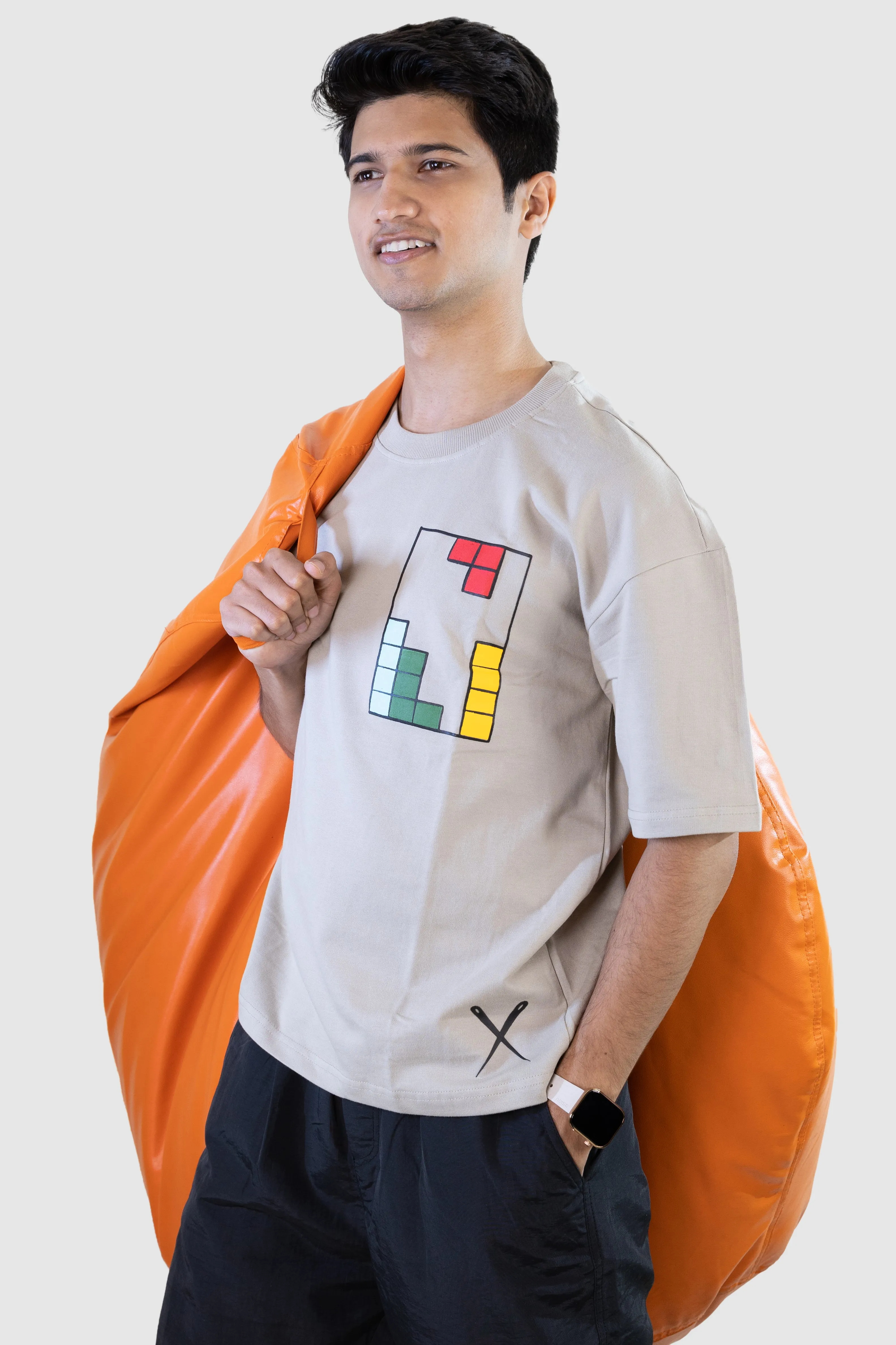 Grey Tetris Threads Drop Shoulder Tee