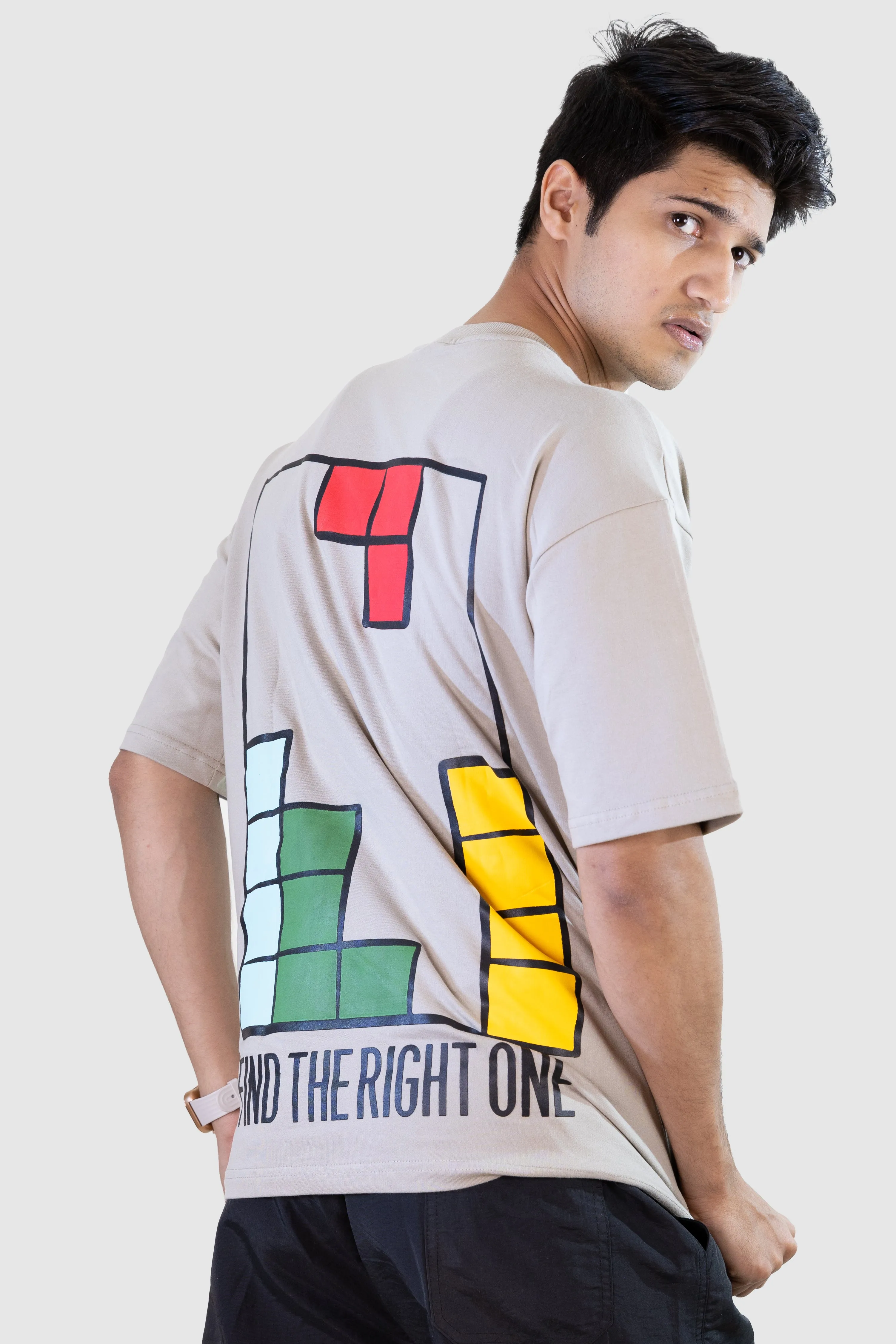 Grey Tetris Threads Drop Shoulder Tee