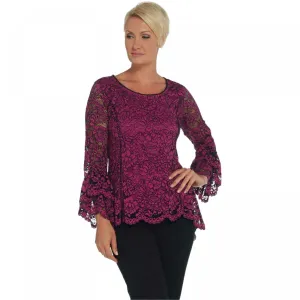 Isaac Mizrahi Live! Women's Bi-Color Lace Knit Top with Tiered Bell Sleeves