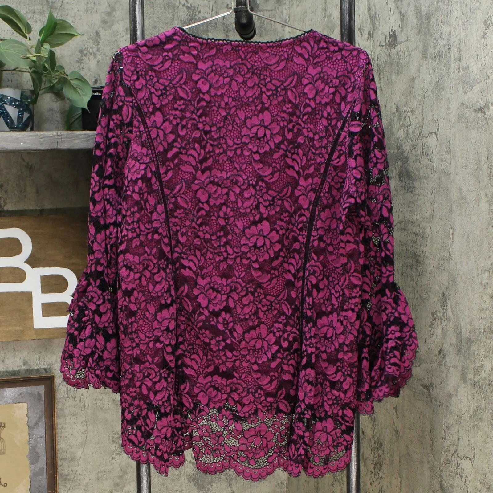 Isaac Mizrahi Live! Women's Bi-Color Lace Knit Top with Tiered Bell Sleeves