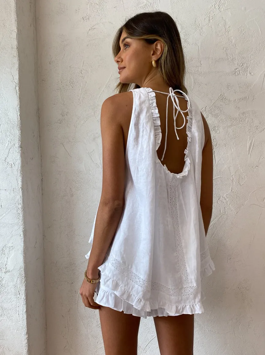 Joslin Angelica Linen Top in Optical White
