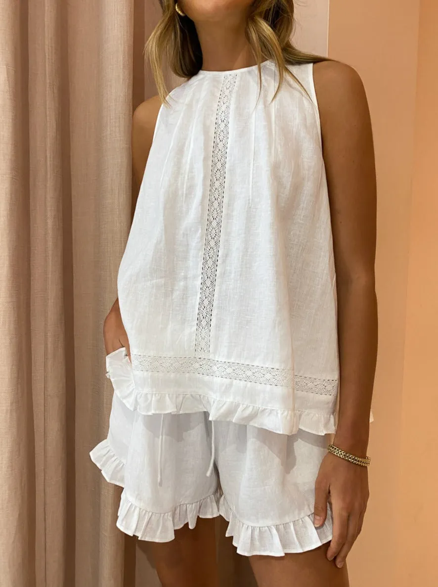 Joslin Angelica Linen Top in Optical White