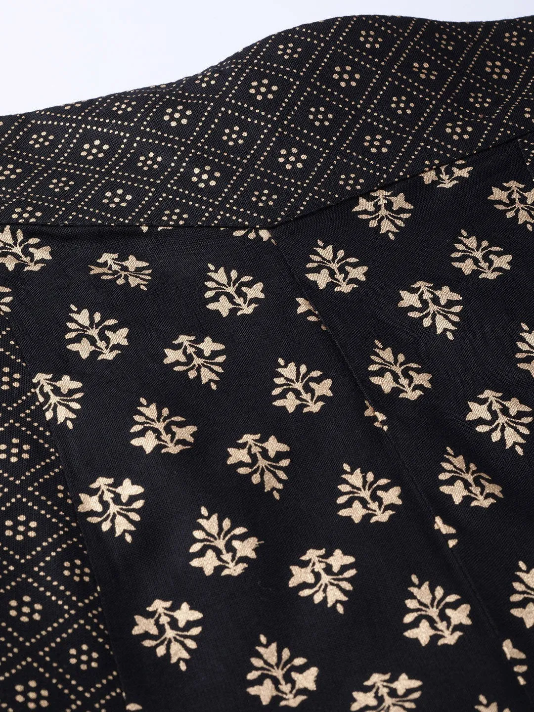 Juniper Black Rayon Ethnic Motif Printed Ankle-Length Flared Kalidar Women Palazzo With One Pocket