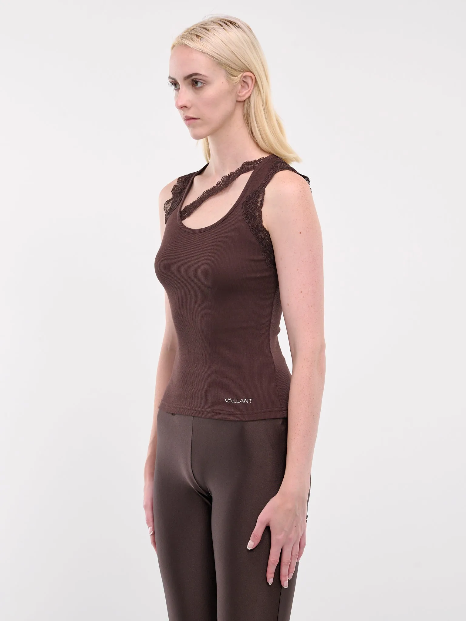 Lace Trim Ribbed Tank (TO080-CHOCOLAT)