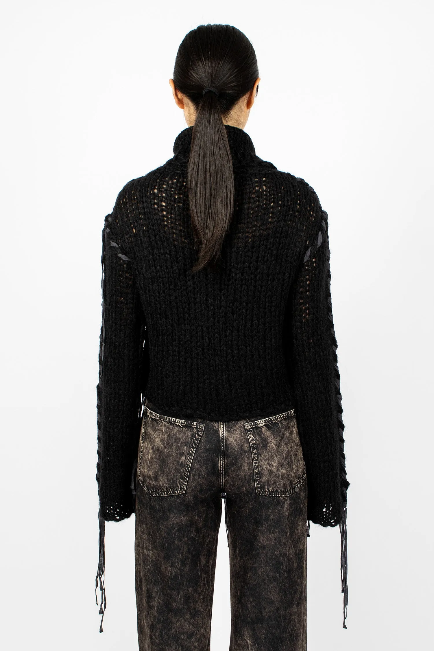 Lacing Knit Cardigan Black