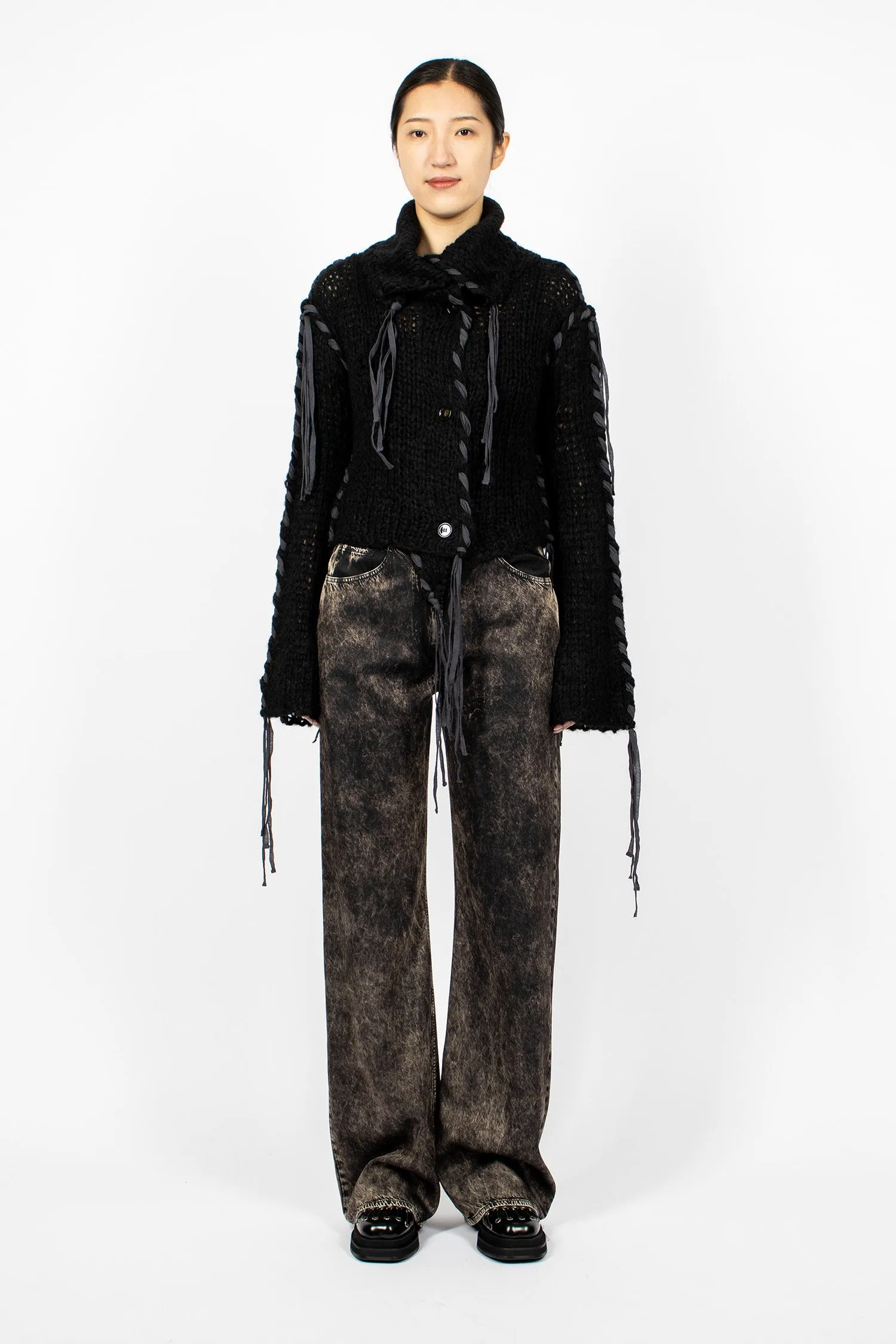 Lacing Knit Cardigan Black