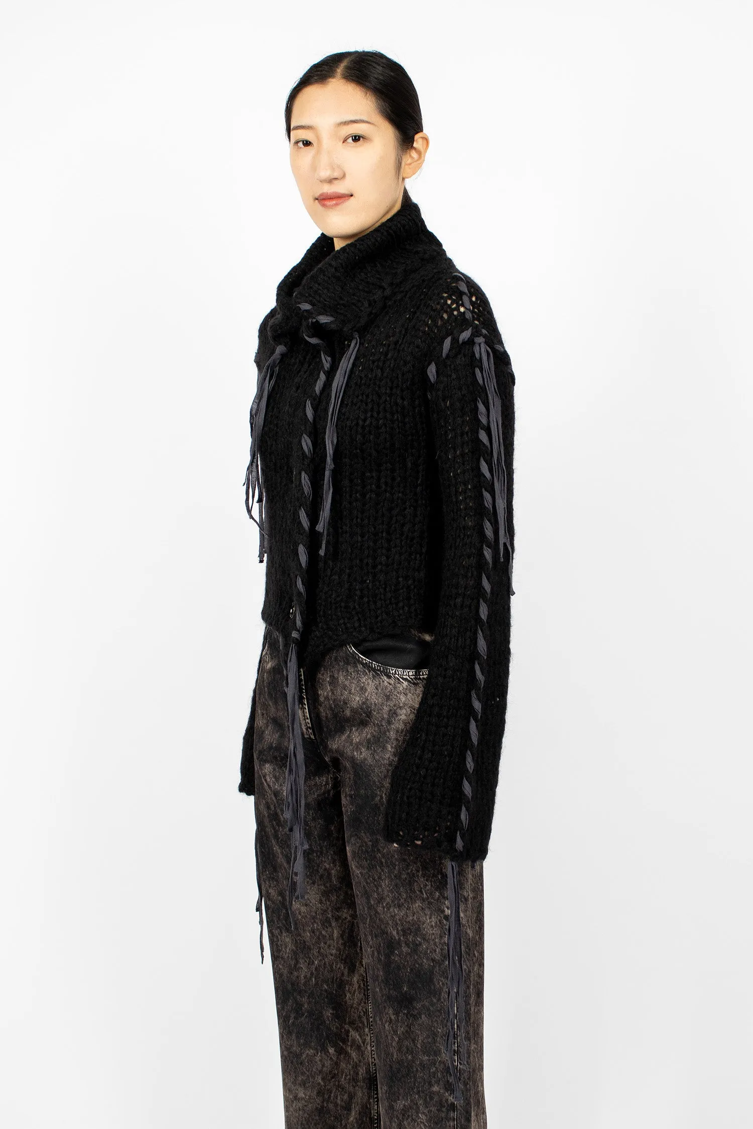 Lacing Knit Cardigan Black