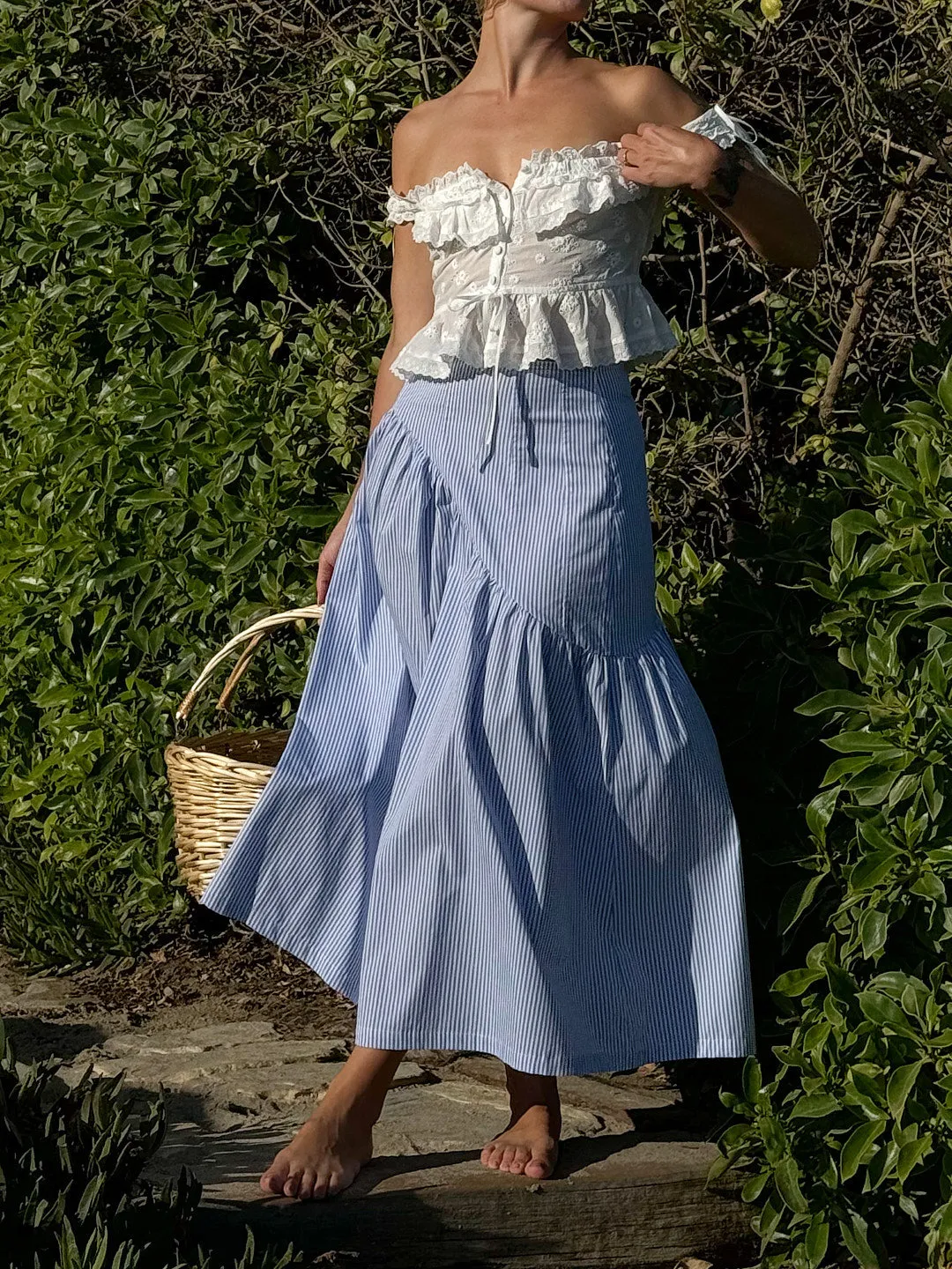 Maeve Midi Skirt - Blue Stripe