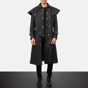 Men's Premium Sheepskin Studded Black Leather Duster Coat