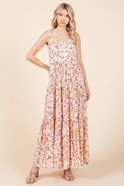 Mittoshop Flower Print Tiered Sleeveless Empire Maxi Dress