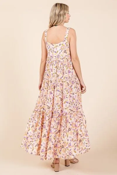 Mittoshop Flower Print Tiered Sleeveless Empire Maxi Dress