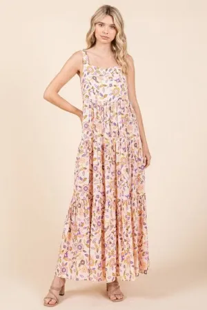 Mittoshop Flower Print Tiered Sleeveless Empire Maxi Dress